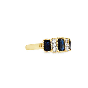 Art Deco Style 9ct Gold Sapphire & Diamond Ring