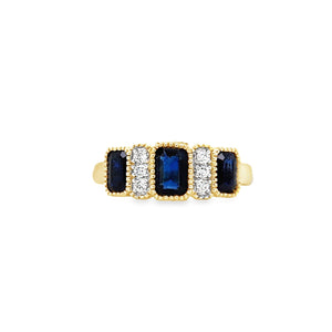 Art Deco Style 9ct Gold Sapphire & Diamond Ring
