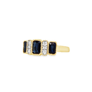 Art Deco Style 9ct Gold Sapphire & Diamond Ring