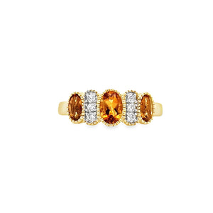 Art Deco Style 9ct Gold Citrine & Diamond Ring