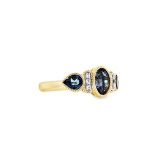 Art Deco Style 9ct Gold London Blue Topaz & Diamond Ring