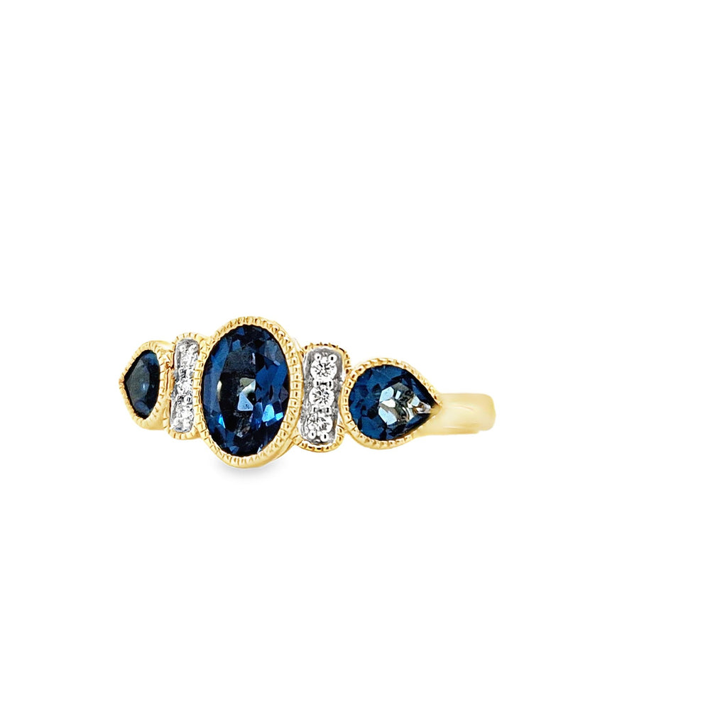 Art Deco Style 9ct Gold London Blue Topaz & Diamond Ring