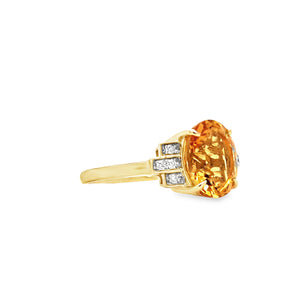 9ct Gold Citrine & Diamond Ring