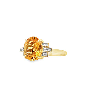9ct Gold Citrine & Diamond Ring