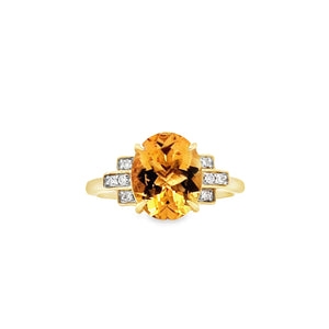 9ct Gold Citrine & Diamond Ring