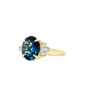 9ct Gold London Blue Topaz & Diamond Ring