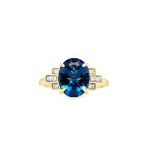 9ct Gold London Blue Topaz & Diamond Ring