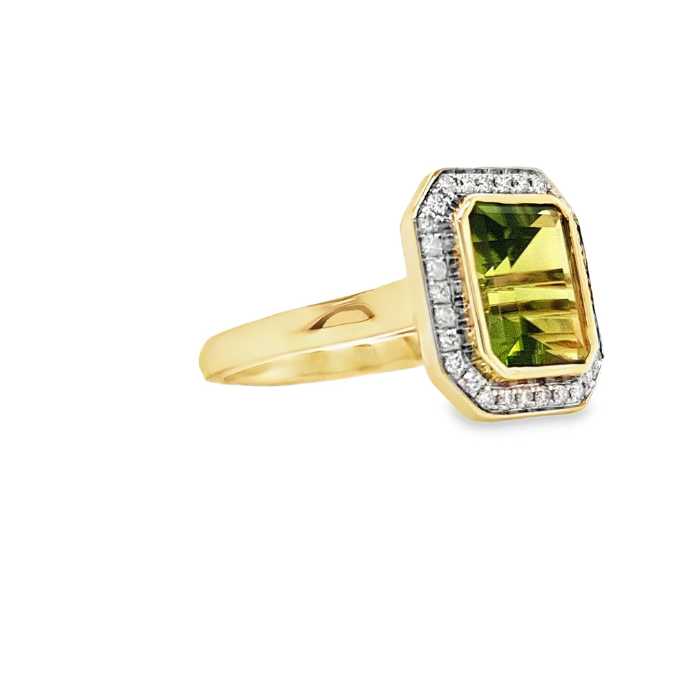 Art Deco Style 9ct Gold Peridot & Diamond Cluster Ring