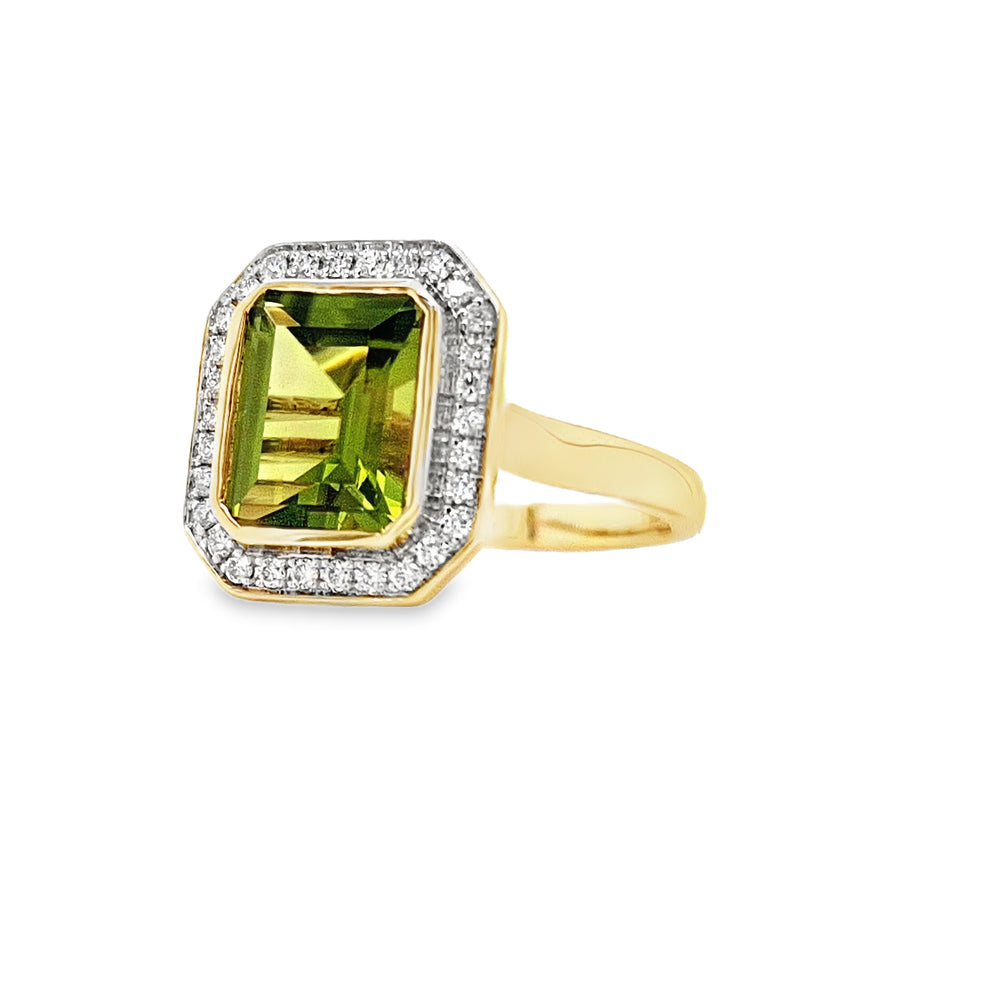 Art Deco Style 9ct Gold Peridot & Diamond Cluster Ring