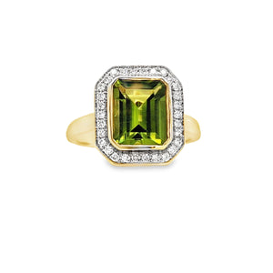 Art Deco Style 9ct Gold Peridot & Diamond Cluster Ring