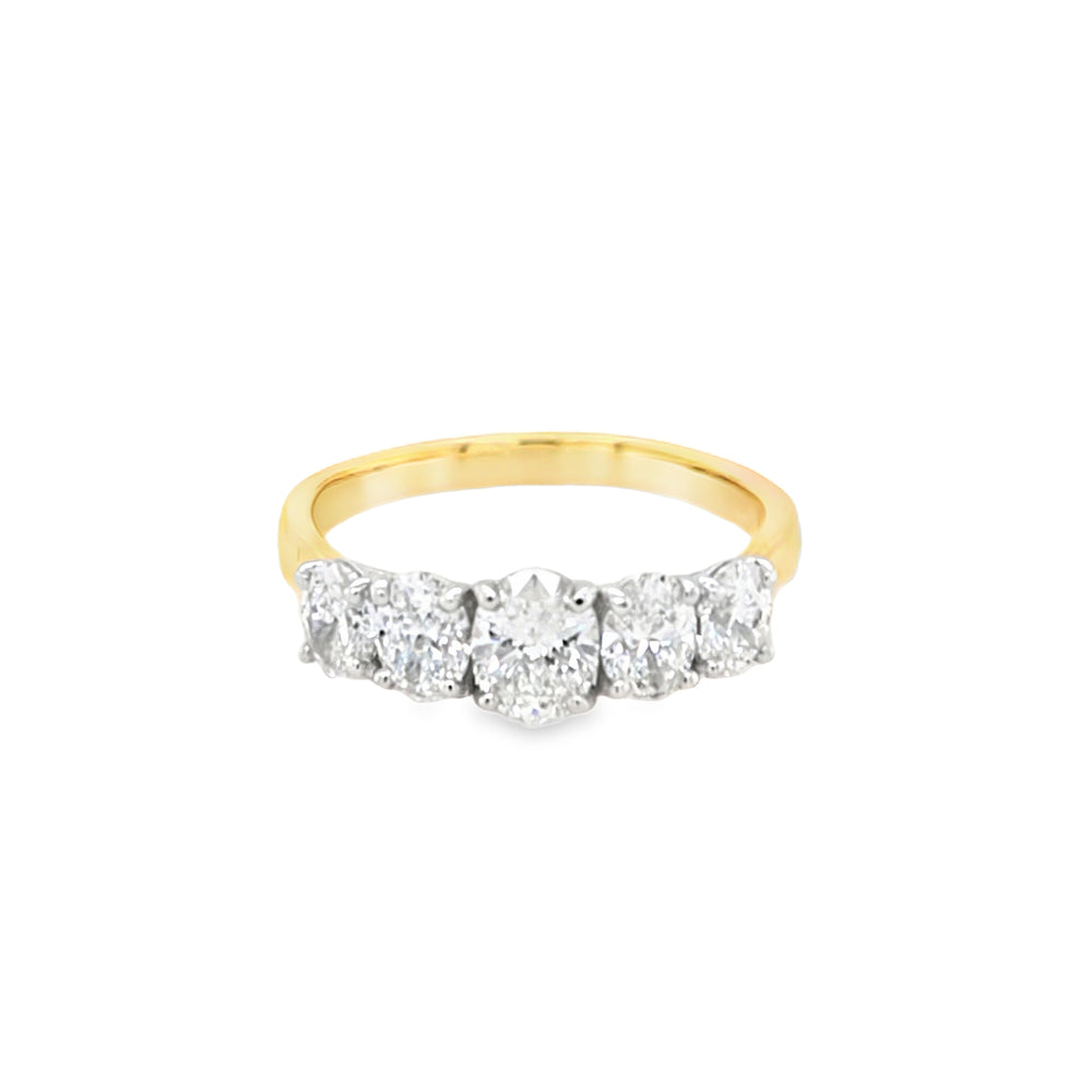 18ct Gold Five Stone Oval Diamond Ring- 1.53ct