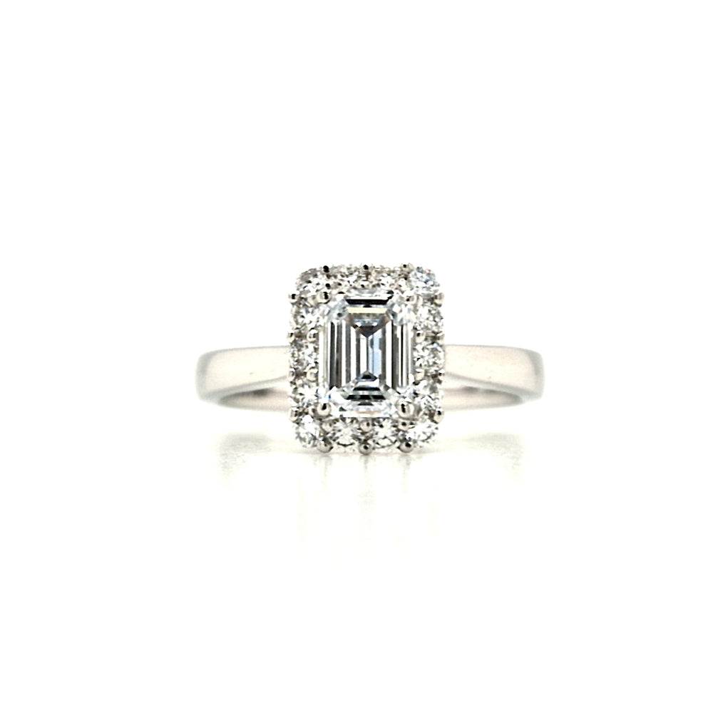 
                
                    Load image into Gallery viewer, Platinum Emerald Cut Lab Grown Diamond Engagement Ring- 1.38ct
                
            
