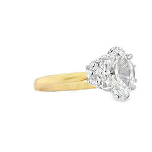 18ct Gold Oval & Half-moon Cut Three Stone Lab Grown Diamond Engagement Ring- 2.62ct