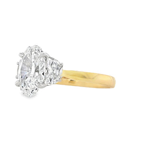 18ct Gold Oval & Half-moon Cut Three Stone Lab Grown Diamond Engagement Ring- 2.62ct