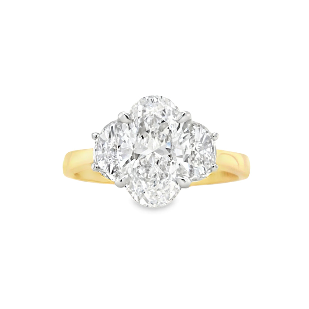 18ct Gold Oval & Half-moon Cut Three Stone Lab Grown Diamond Engagement Ring- 2.62ct