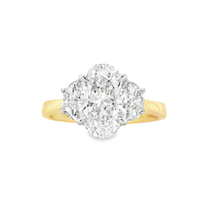 18ct Gold Oval & Half-moon Cut Three Stone Lab Grown Diamond Engagement Ring- 2.62ct