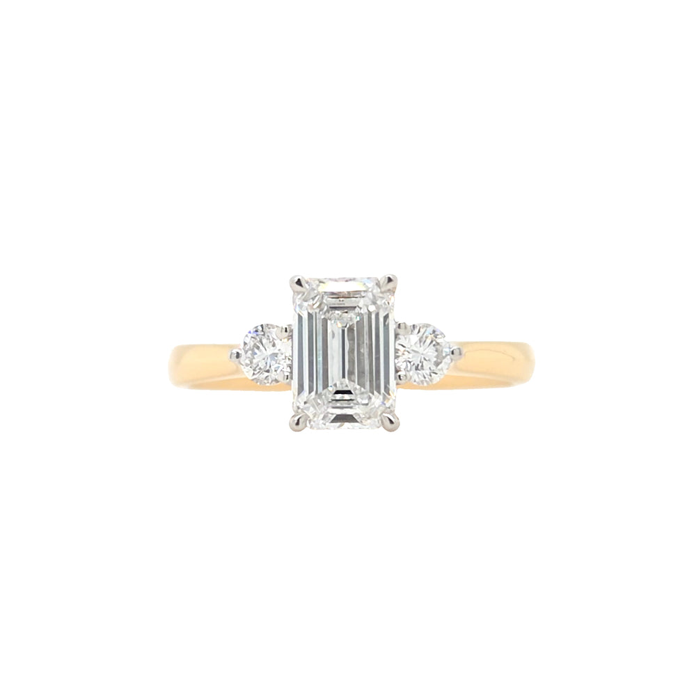 18ct & Platinum Emerald-cut Three Stone Lab Grown Diamond Engagement Ring- 1.31ct