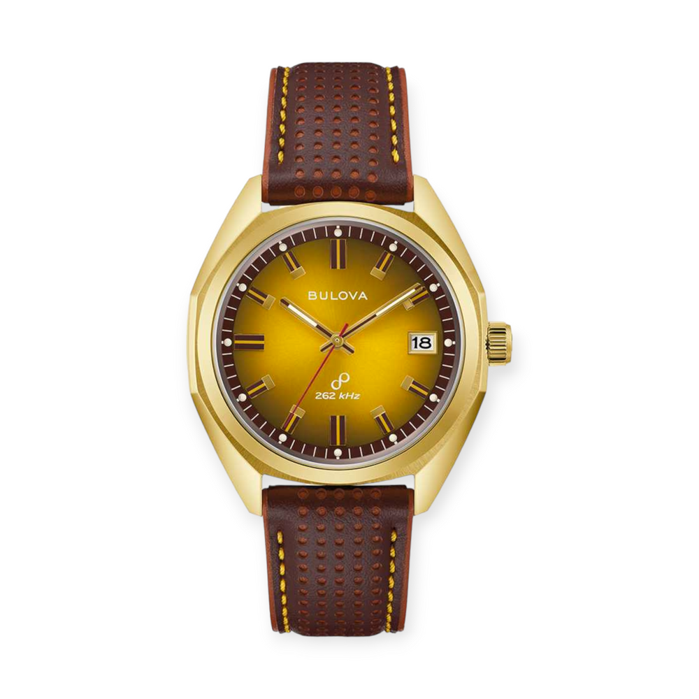 Gents Bulova Gold Jet Star with Leather Strap Watch - 96B214