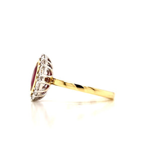 18ct Gold Oval Ruby & Diamond Cluster Ring