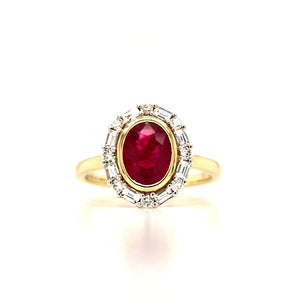 18ct Gold Oval Ruby & Diamond Cluster Ring