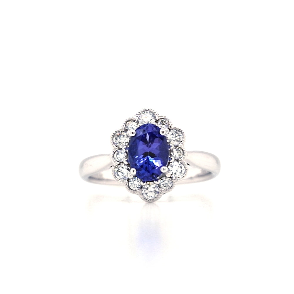 18ct White Gold Tanzanite & Diamond Daisy Cluster Ring