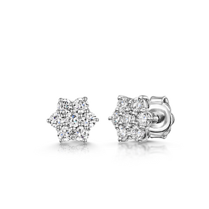 18ct White Gold Daisy Cluster Diamond Stud Earrings- 1.00ct