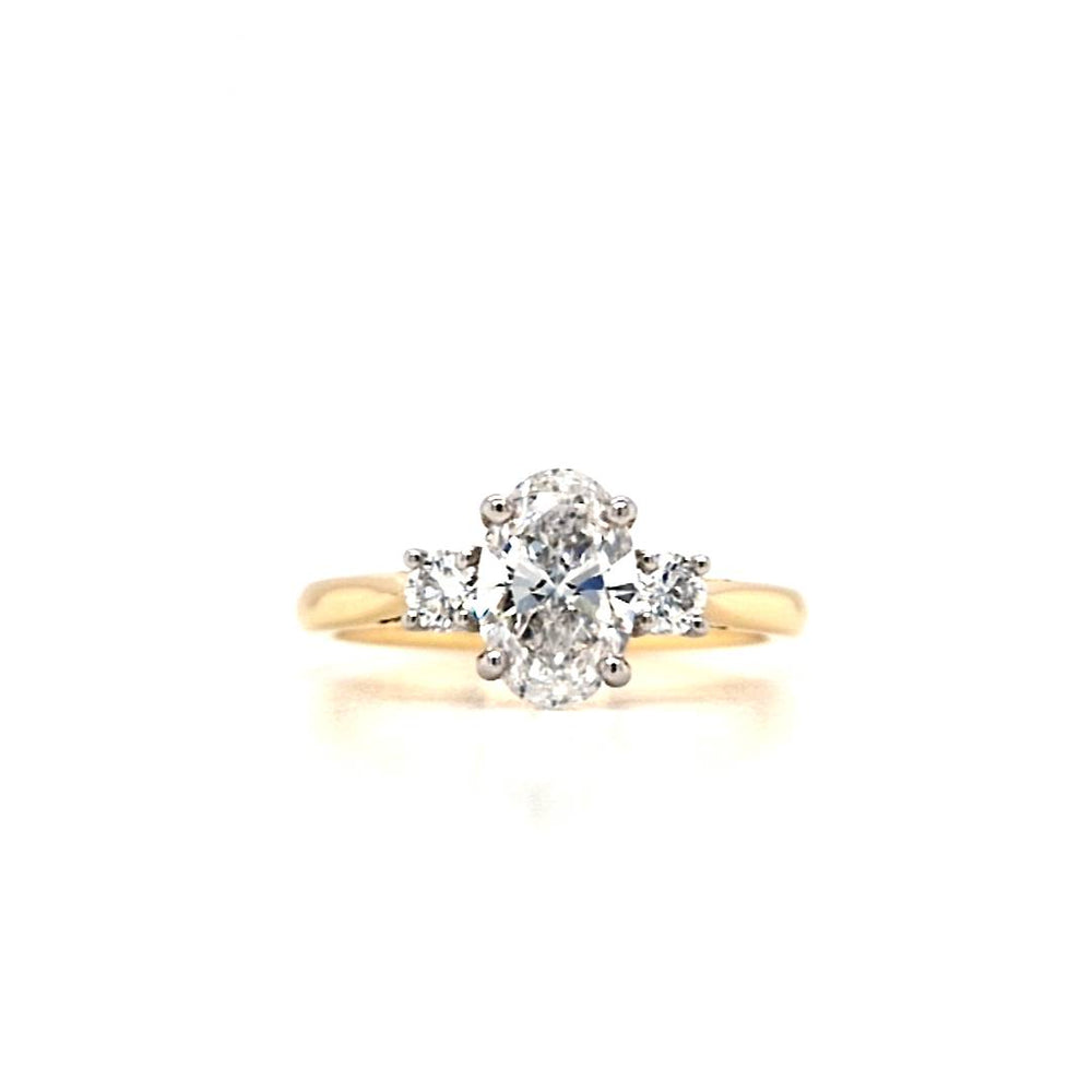 18ct & Platinum Oval Three Stone Lab Grown Diamond Engagement Ring- 1.23ct