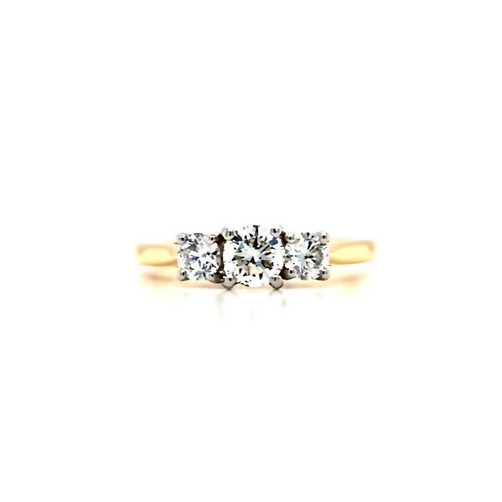 18ct Gold & Platinum Three Stone Diamond Engagement Ring- 0.76ct