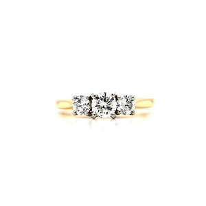 18ct Gold & Platinum Three Stone Diamond Engagement Ring- 0.76ct
