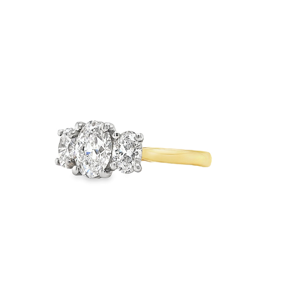 18ct & Platinum Three Stone Oval Diamond Engagement Ring- 1.54ct D Colour