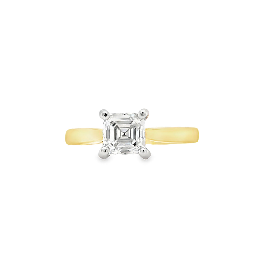 18ct Gold & Platinum Asscher-cut Solitaire Diamond Engagement Ring- 1.01ct