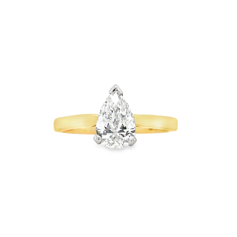 18ct Gold & Platinum Pear-cut Solitaire Diamond Engagement Ring- 0.90ct