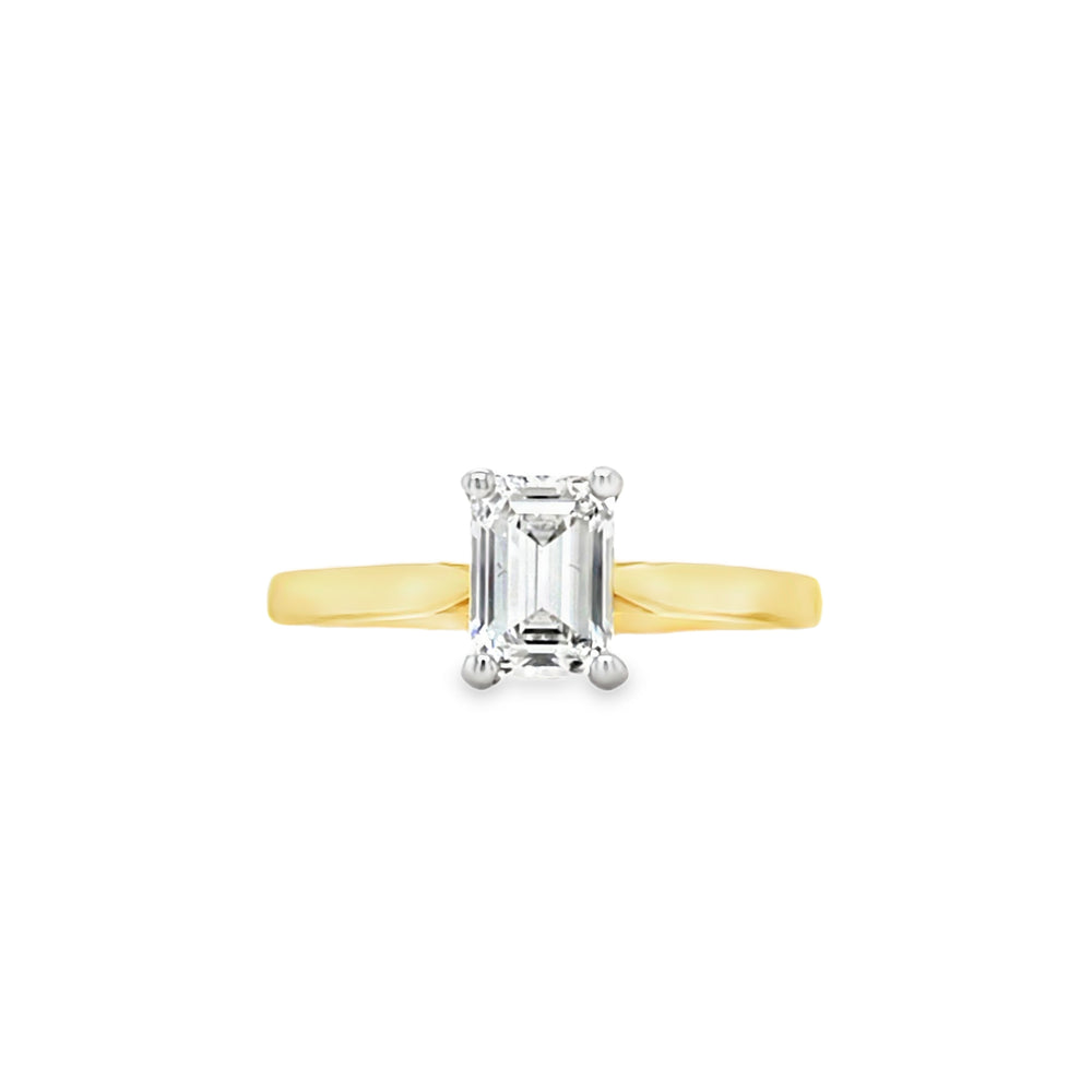18ct Gold & Platinum Emerald-cut Solitaire Diamond Engagement Ring- 0.90ct
