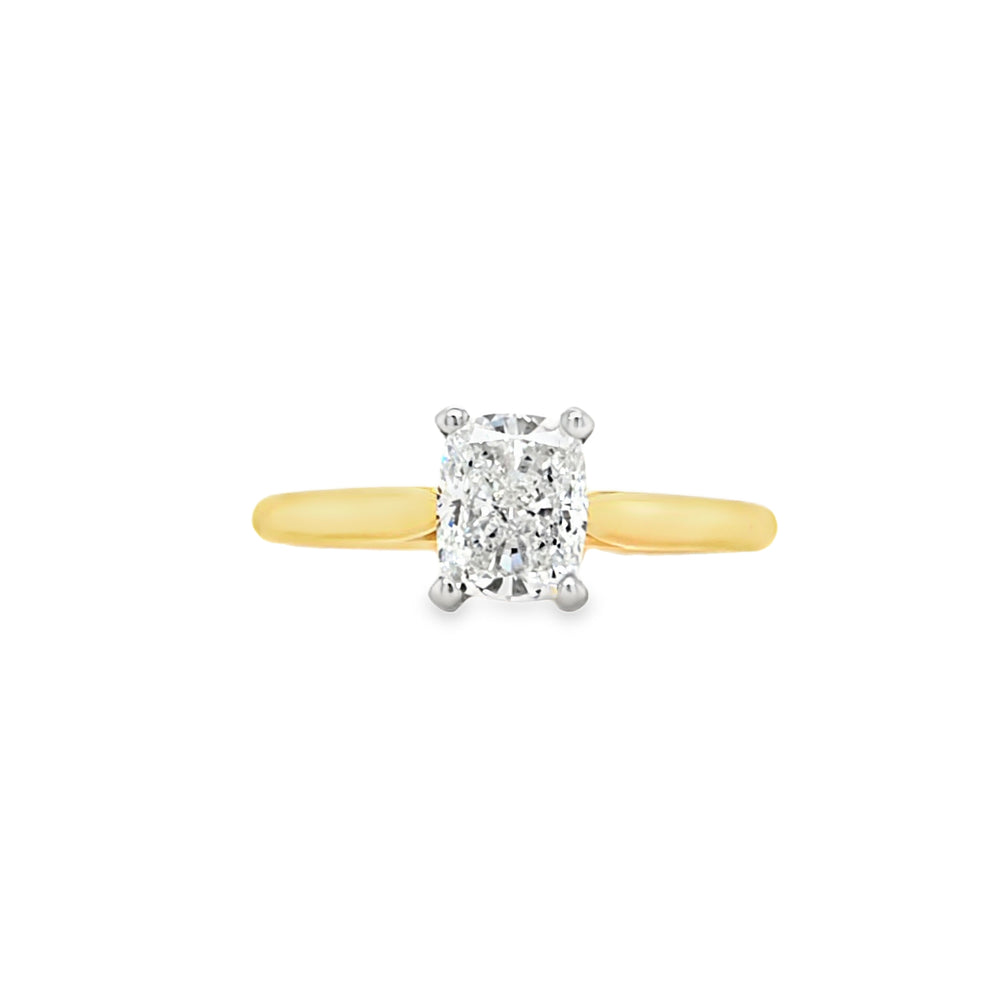 18ct Gold & Platinum Elongated Cushion-cut Solitaire Diamond Engagement Ring- 1.00ct