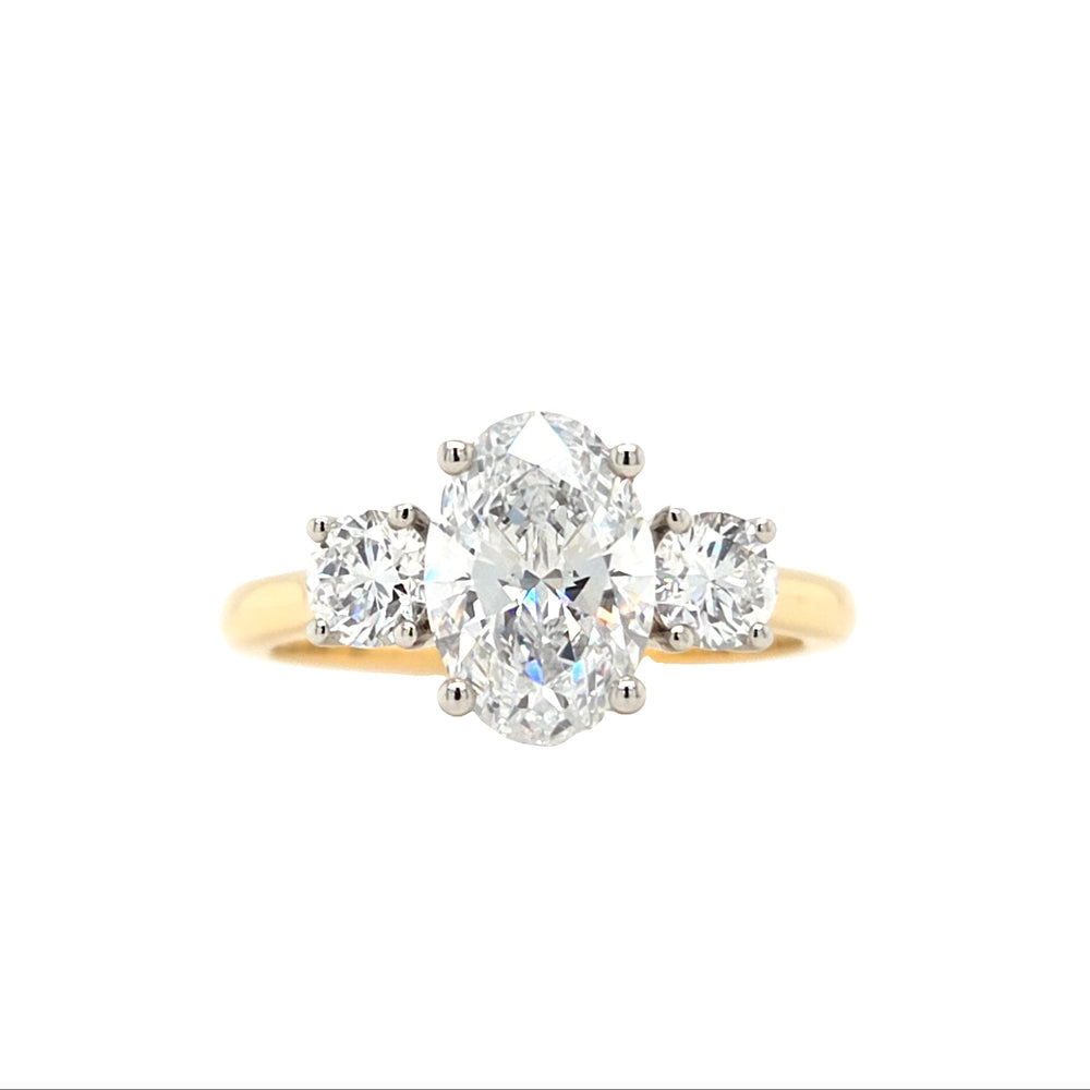 18ct & Platinum Oval Three Stone Lab Grown Diamond Engagement Ring- 2.00ct