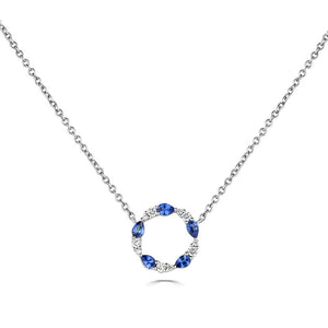 18ct White Gold Sapphire & Diamond Open Circle Necklace