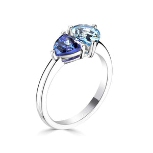 18ct White Gold "Moi et Toi" Aquamarine & Tanzanite Ring