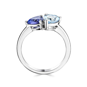 18ct White Gold "Moi et Toi" Aquamarine & Tanzanite Ring