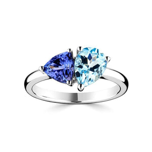 18ct White Gold "Moi et Toi" Aquamarine & Tanzanite Ring