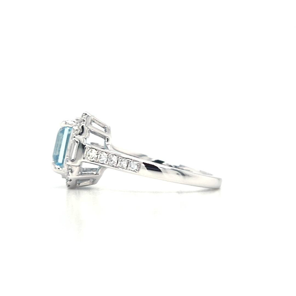 Platinum Aquamarine & Diamond Art Deco Style Cluster Ring