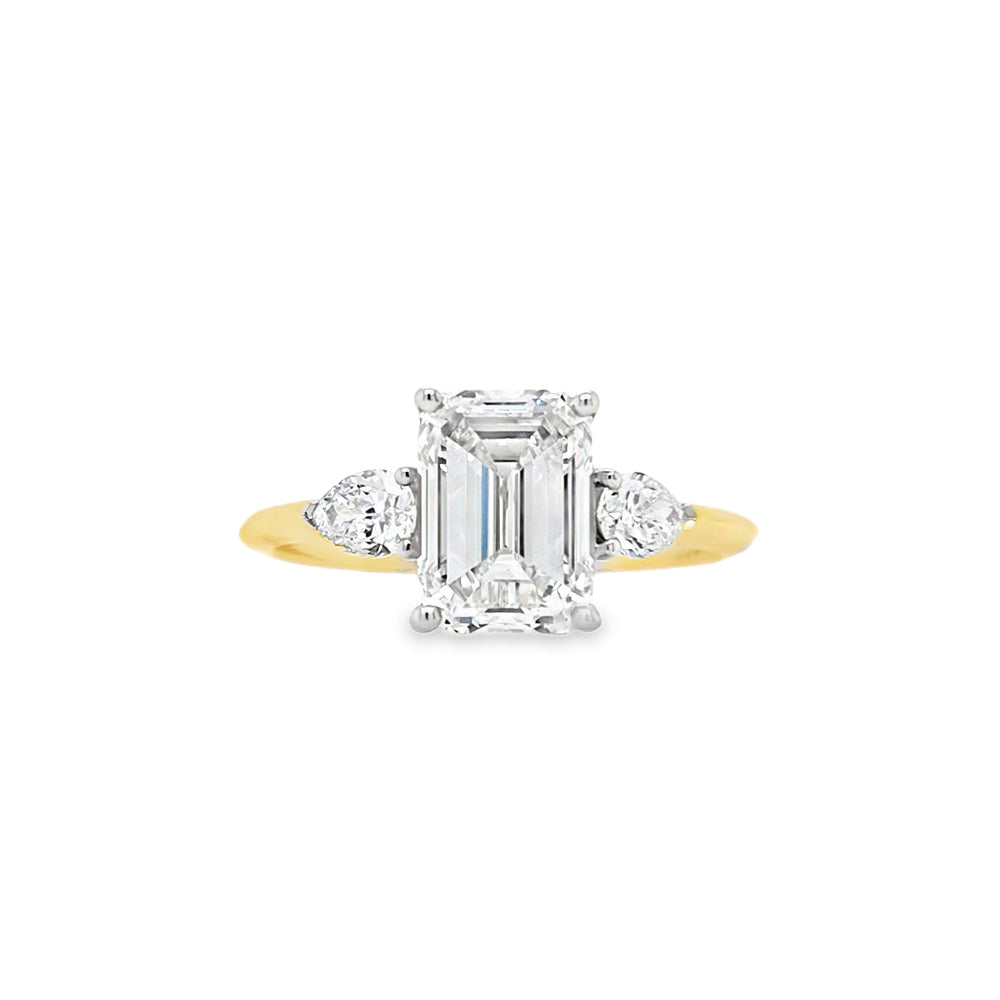 18ct & Platinum Emerald-cut & Par-cut Three Stone Lab Grown Diamond Engagement Ring- 2.27ct