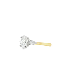18ct & Platinum Three Stone Oval & Pear Lab Grown Diamond Engagement Ring- 1.66ct