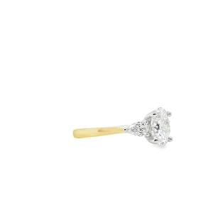 18ct & Platinum Three Stone Oval & Pear Lab Grown Diamond Engagement Ring- 1.66ct
