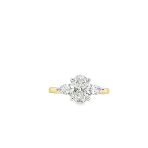 18ct & Platinum Three Stone Oval & Pear Lab Grown Diamond Engagement Ring- 1.66ct