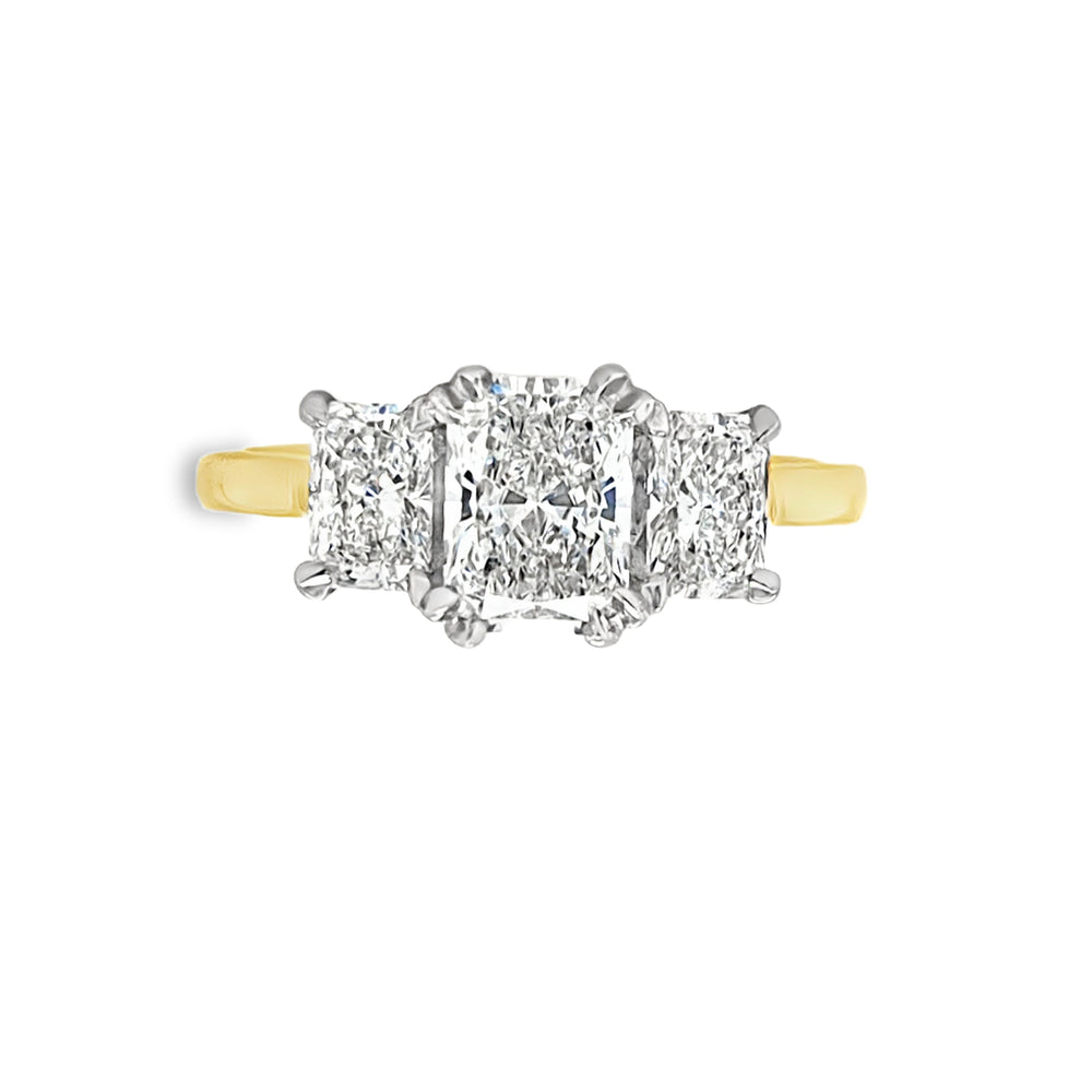 18ct & Platinum Radiant-cut Three Stone Diamond Engagement Ring- 1.81ct D Colour