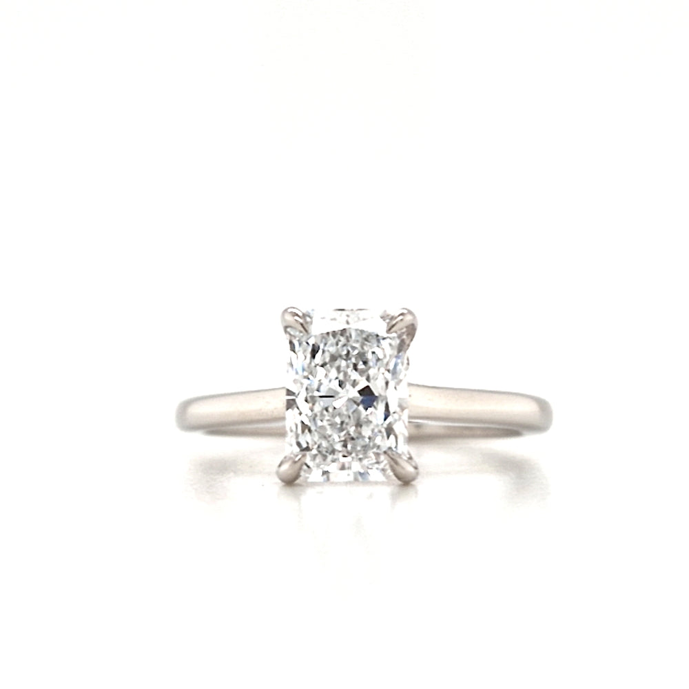 Platinum Radiant Cut Lab Grown Diamond Solitaire Engagement Ring with Hidden Halo- 1.54ct