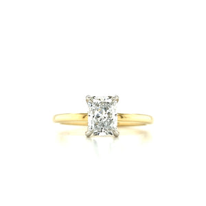 18ct & Platinum Radiant Cut Lab Grown Diamond Solitaire Engagement Ring with Hidden Halo- 1.09ct