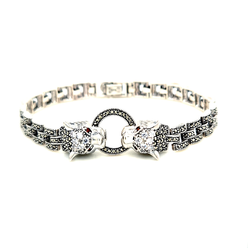 
                
                    Load image into Gallery viewer, Sterling Silver Marcasite Panther Bracelet
                
            