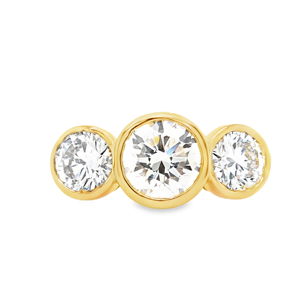 18ct Gold Bezel Set Three Stone Lab Grown Diamond Engagement Ring- 4.06ct