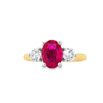 18ct Gold & Platinum Lab Grown Ruby & Diamond Three Stone Diamond Ring